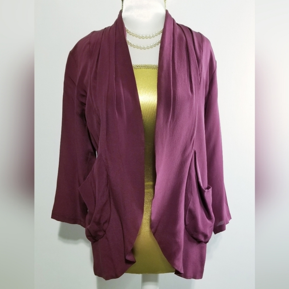 CHASER Collection 100% Silk Burgundy Open-Front Cardigan Blazer NWT